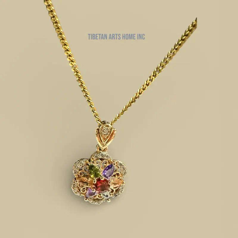 Multi-Colour stone pendant with gold plated chain.