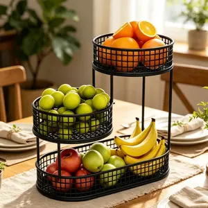 Elegant Multi-Tier Metal Fruit Basket,Luxury Design for Living Room Coffee Table,Versatile Snack & Fruit Holder,Countertop Fruit Basket Serving Bowl Serving Tray Multi Tier Party Counter Top (Black), Display Storage Rack