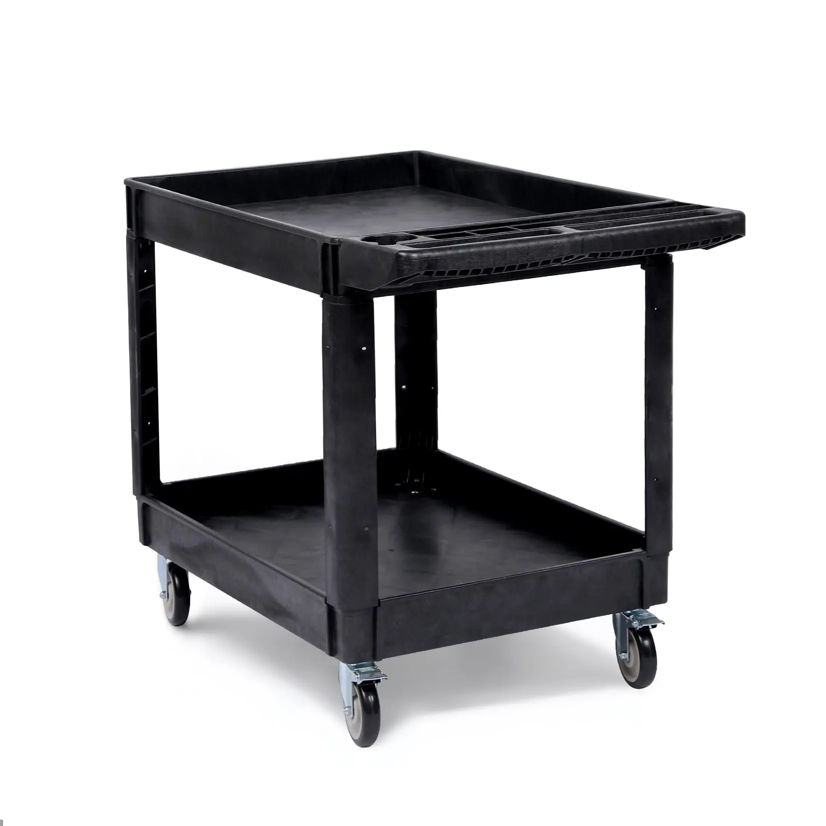2-Shelf Heavy Duty Service Cart – 550LBS Capacity Rolling Utility Cart with 360° Swivel Wheels & Handle for Warehouse, Garage & Cleaning