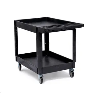 2-Shelf Heavy Duty Service Cart – 550LBS Capacity Rolling Utility Cart with 360° Swivel Wheels & Handle for Warehouse, Garage & Cleaning
