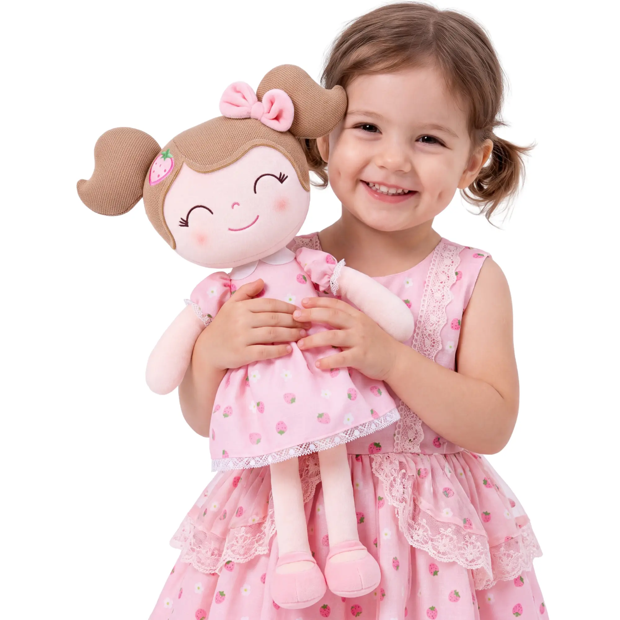 Gloveleya Strawberry Princess Soft Plush Doll, Cuddly Stuffed Animal for 0-6 Yrs Baby Girls, Cute Collectibles with Gift Bag, 1st Birthday & Christmas Toddler Gifts