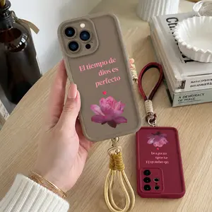 Elegant Lotus Design Lanyard Phone Shell El Tiempo De Dios Es Perfecto for iPhone Samsung 17Pro Max Air 16 15Plus 14 13 12 11 XR XS Galaxy S26 S25 S24 S23 S22 A71 A56 A55 A54 A53 A52 Luxury Matte Texture Religious Birthday Gift For Her .NN131, Accessories
