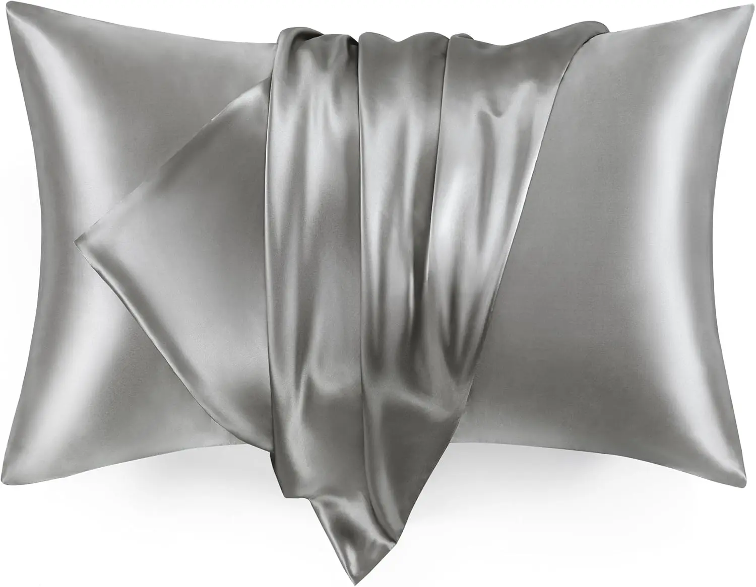 Silk Satin Pillowcase for Hair and Skin (Dark Gray, 20x30 inches) Slip Pillow Cases Queen Size Set of 2 - Satin Cooling Pillow Covers with Envelope Closure