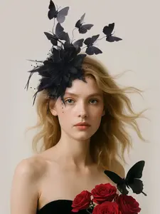 1pc Butterfly Fascinators for Women Derby Flower Fascinator Hats Feather Tea Party Butterfly Halloween Headband for Party All Season Wear Butterfly Accents Feather Detailing