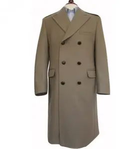 Men's Heavy Wool Military Overcoat British Warm Double-Breasted with Pockets Classic Style Officer's Pink Taupe Color
