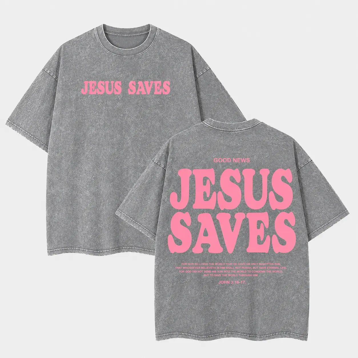 Women's 100% Cotton Vintage Washed Jesus Design T-Shirt - Oversized Round Neck Short-Sleeve Casual Top, Front & Back Faith Print (Unisex Option Available), Tops, Shortsleeve, Jesus Design Women's T-Shirts, Oversized Jersey Women's T-Shirts