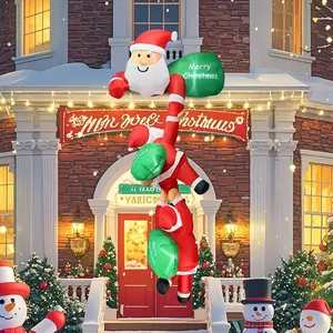 8ft Christmas Inflatable Yard Decoration, Climbing Santa with LED Lights, Large Outdoor Lawn Garden Porch Indoor Holiday Party Decor