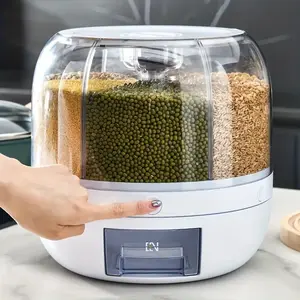 22Lbs Multipurpose Plastic Cereal Dispenser, Reusable Round Food Storage Container, with Flip Top Lid, 360° Rotating Grain Organizer for Rice, Beans, Pasta, with One-Click Portion Control