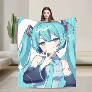Hatsune Miku Peace Sign Teal Flannel Throw Blanket - Vocaloid Anime Art Design, Soft Microfiber, Fade Resistant, Multi Size, Cozy for Anime Fans, Ideal Birthday or Christmas Gift,summervibes