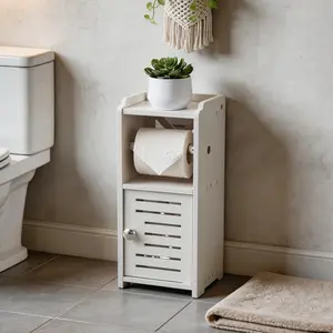 Vertical Toilet Paper Holder Cabinet, Independent PVC Bathroom Storage Cabinet, Compact Storage Solution for Apartment Residents