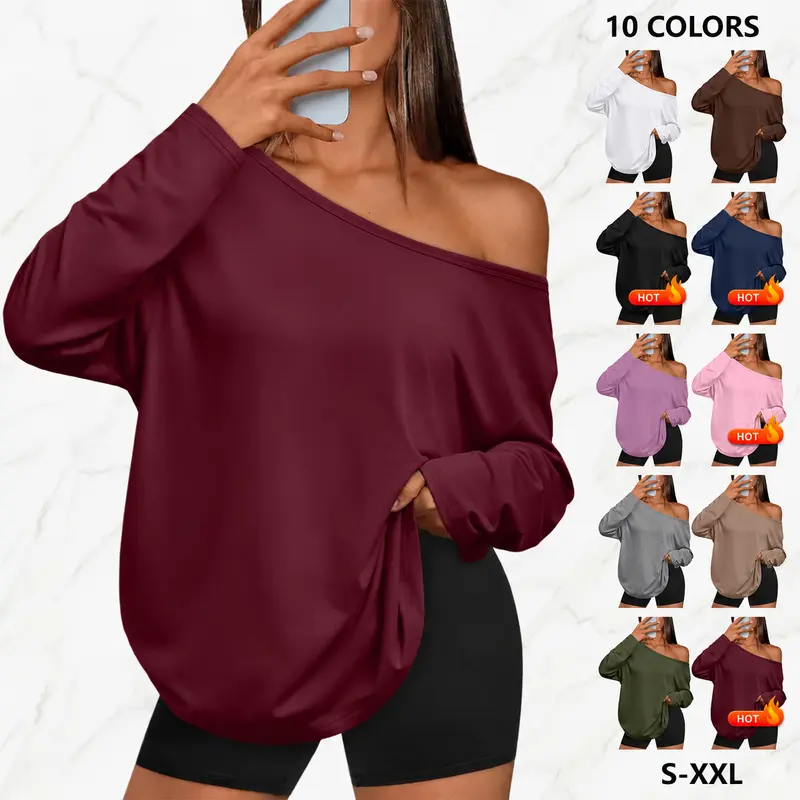 Women's Off Shoulder Casual Solid-Color Batwing-Sleeve Lightweight Sweater - Loose Polyester Blend Off Neck Streetwear Top, Breathable Casual Fashion Knitwear for Home, Commuting