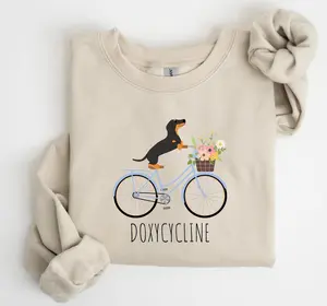 Doxycycline Pharmacy Pun Sweatshirt, Dachshund on Bicycle, Pharmacists Shirt, Pharmacists and Technicians Gift, Veterinary, Pharmacist Gifts