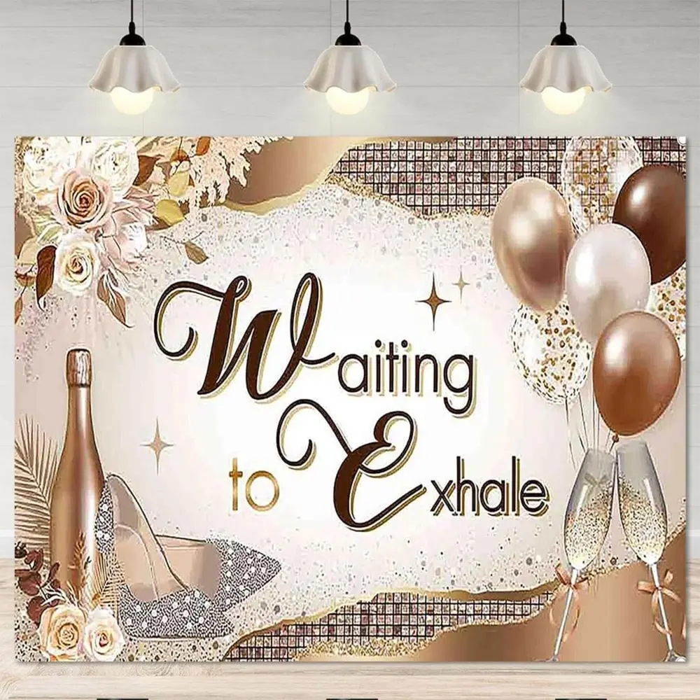 1PC 2D Flat Polyester Shimmer Wall Photo Backdrop, Champagne Rose Balloon & High-Heel Decor Background, Reusable Outdoor Banner for Birthday, Wedding Supplies, Shimmer Wall Backdrop