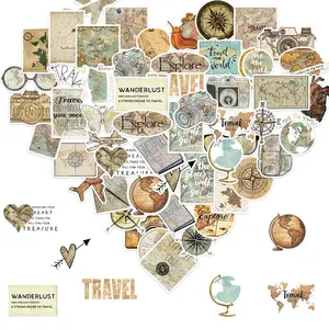 Travel The Map Themed Sticker, 50pcs Waterproof Self Adhesive Decor Paper, Decor Sticker for Gift Greeting Card Water Bottle Laptop Phone, Self Adhesive Stickers
