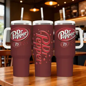 Dr Pepper 40 oz Stainless Steel Travel Mug with Handle Insulated Double Wall Vacuum Sealed Coffee Thermos Ergonomic Shape Rust Resistant Reusable Water Bottle Valentine's Day Gift