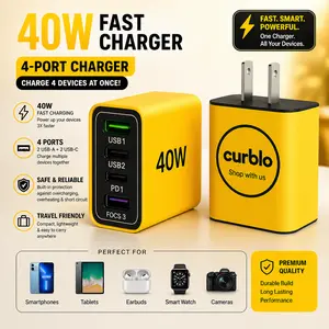 40W 4-Port USB-C PD Wall Charger Plug, High-Standard PC Fire-Resistant Portable Charger with Super Fast Charging & Protection for Smartphones, Cellphones, iPads & Electronic Handheld Devices, Smartphone