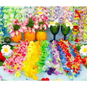 24/36Pcs Colorful Hawaiian Leis Bulk Silk Flower Necklace Tropical Luau Beach Pool Party Favors Decor