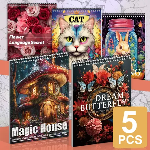 5-Pack Coloring Book Set for Adults - Anti-Stress, Relaxation - Coloring Painting Paperback Featuring Magic House, Flower & Magic Jar Designs - Thick Intricate Patterns for Holiday & Party Stress Relief - Perfect for Halloween