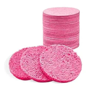 50-Count Facial Sponges, Compressed Natural Cellulose, Pink, Round Shape, Face Cleansing, Exfoliating, Makeup Removal