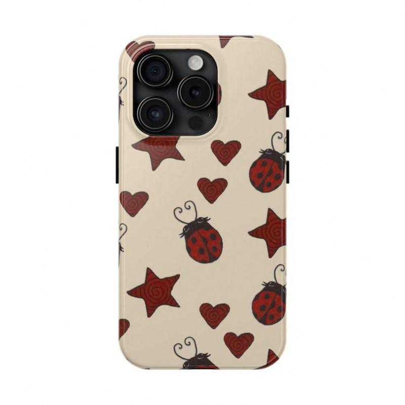 Red Ladybug Stars Hearts Yellow Phone Case Cute Bug Pattern Cool Girl For IPhone 17 16 15 14 13 12 11/Pro/Pro Max/Plus Cover Protective
