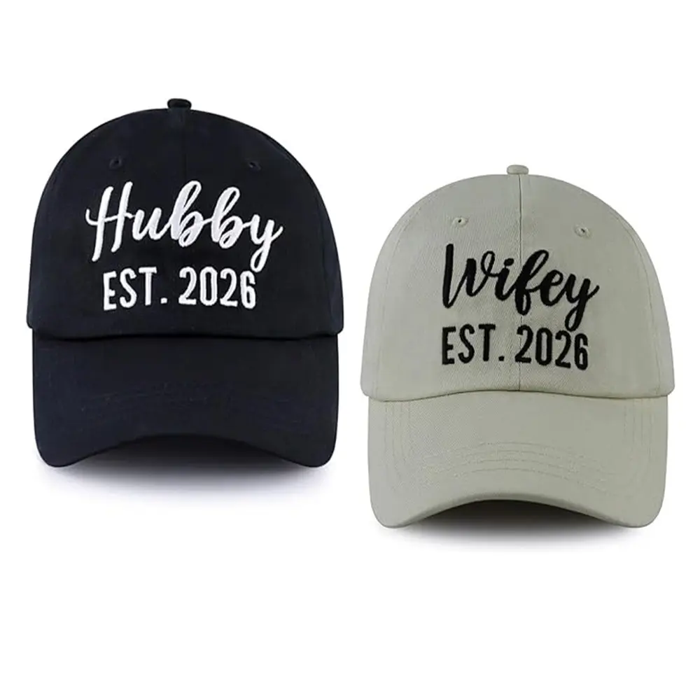Hubby and Wifey Hats EST 2026 for Men Women, Adjustable Embroidered Newlyweds Couples Baseball Cap