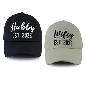 Hubby and Wifey Hats EST 2026 for Men Women, Adjustable Embroidered Newlyweds Couples Baseball Cap