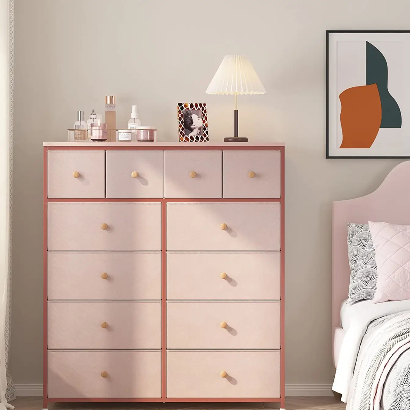 Raybee Furniture Dresser with 12 Drawers, Wooden Top Metal Frame Fabric Storage Organizer, For Dressing Room, Bedroom, Closet, Entryway, Living Room c