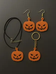 Spooky Glow Resin Jack-O-Lantern Pumpkin Handmade Halloween Set Earrings Keychain & Necklace Glitter Infused Resin Glow in the Dark Unique Designs
