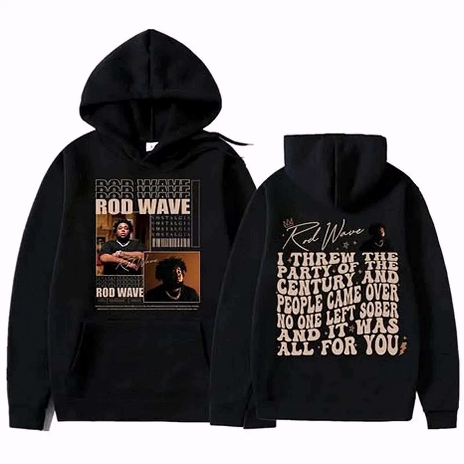 Rod Wave Nostalgia 2 Sided Pullover Hoodie, Vintage Rap Music Graphic Hoodie, Fleece Fabric Casual Streetwear Top for Men Women Latin Rap Fan Gift