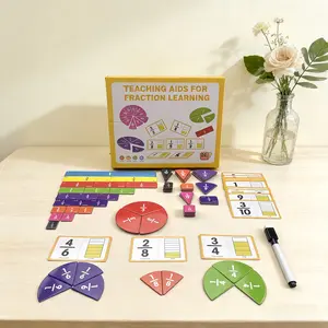 Montessori Fraction Demonstration Discs Set, Early Education Stem Toy, Math Learning Kit, Wooden Math Learning Tools Learning Materials, Includes 4 Cards, 22 Dual-Sided Question Cards