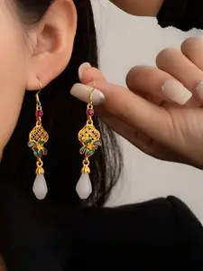 New National Trend Retro Cloisonné Earrings, Multi-Bead Hollow Coin Peony Flower Ancient Style Jewelry, Palace Wind Ear Pendants