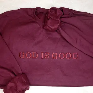 God is Good monochromatic faith based embroidered sweatshirt Casual Embroidery Womenswear Hoodie Sweaters Comfort Pullover