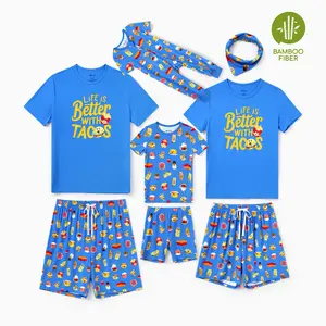 PATPAT Family Matching Crew Neck Short Sleeve Pajama Sets Bamboo Fabric for Parents Kids and Pets