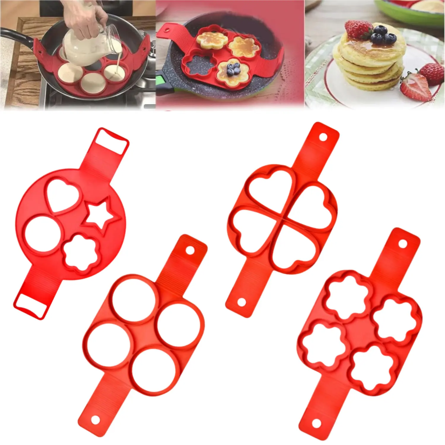 4 Pack Flip And Cook Pancake Maker, Pancake Mold, Flip And Cook Silicone Pancake Maker, Silicone Pancake Molds Fried Egg Mold Reusable