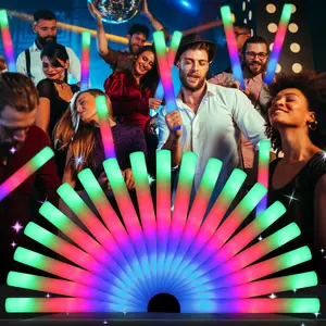 64 Pack Foam Glow Sticks, Bulk LED Foam Sticks, Foam Light Up Sticks with 3 Mode Colorful Flashing, Glow Supplies, Glow Sticks Bulk Pack for Wedding, Birthday, Concert, Halloween