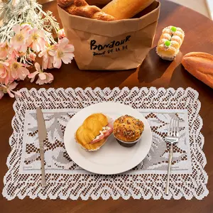 1pc Cotton Thread Table Runner Hollow Crochet American Country Large Flower Pattern Hotel Home Dining Mat, Decorative Kitchen Accessory