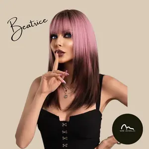 BEATRICE 【WA-LAWL1126-1/SM8115】20inches Shoulder Straight Layered Wolf Cut  Pink Brown Gradient Hair Wig Full Machine Glueless Party Daily