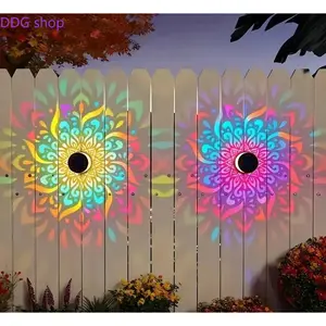 2-Pack Solar Mandala Projector Lights, Outdoor Waterproof Metal LED Garden Wall Lights for Patio & Backyard Decor