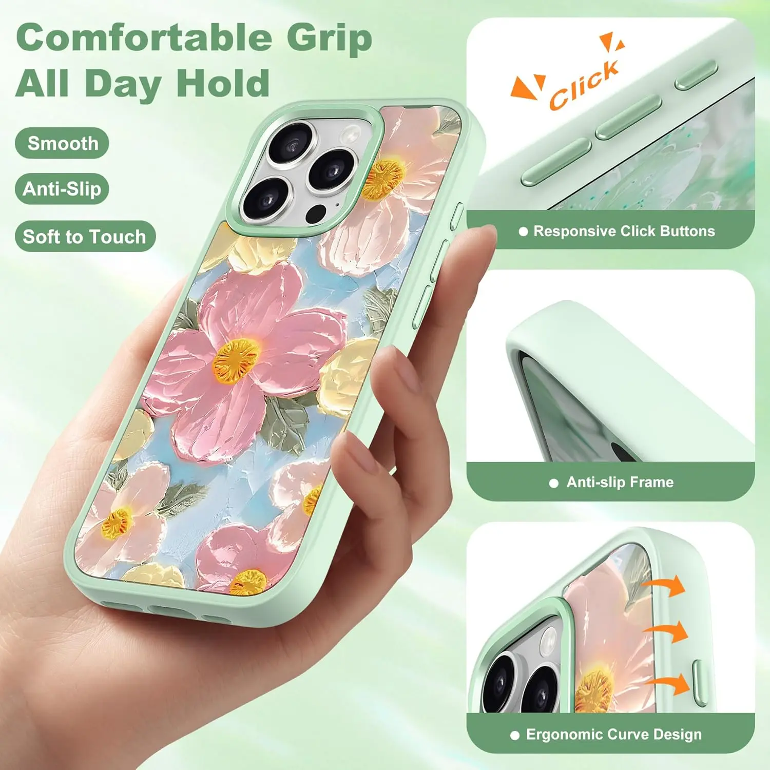 for iPhone 16 Pro Max Case, Magnetic Clear Phone Case with 3 Floral Inserts for MagSafe Compatible [Camera Protection] Military Grade Shockproof Protective Phone Cover, Valentine Gift for Women Girls Transparent Wireless