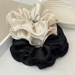 High-end Satin Ruched Scrunchie with Ruffled Edge, Elegant Ponytail Hair Tie, Bun Hair Rope, New Hair Flower, Women's Hair Accessories, Best Friend Gift, Birthday and Holiday Gift for Girlfriend gift  mom