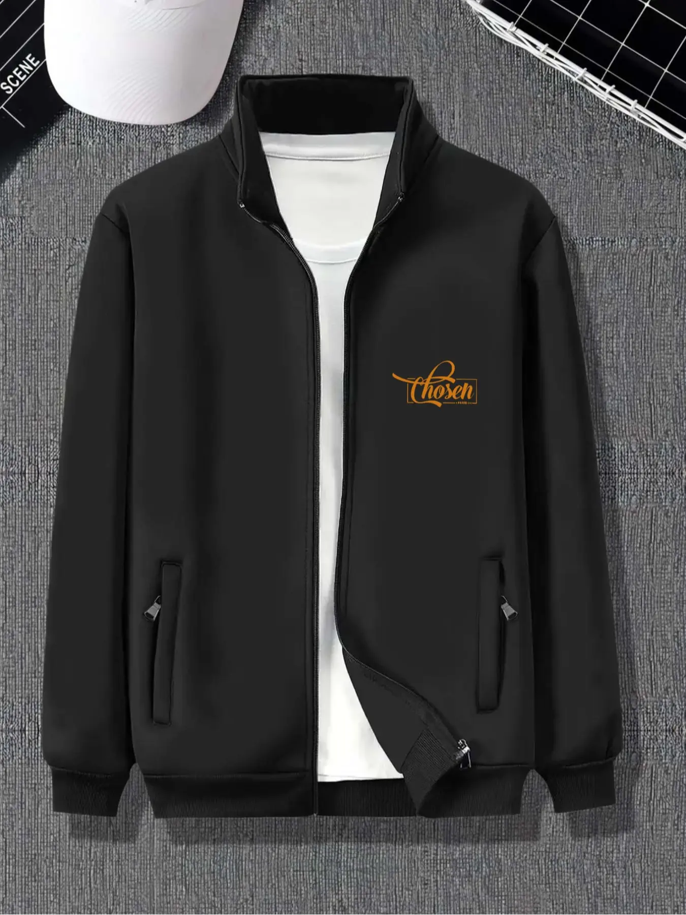 Men's Bomber Jacket, Lightweight Flight Jacket with Personalized Letter Print, Fall Outdoor Casual Coat, Men's Transition Jacket