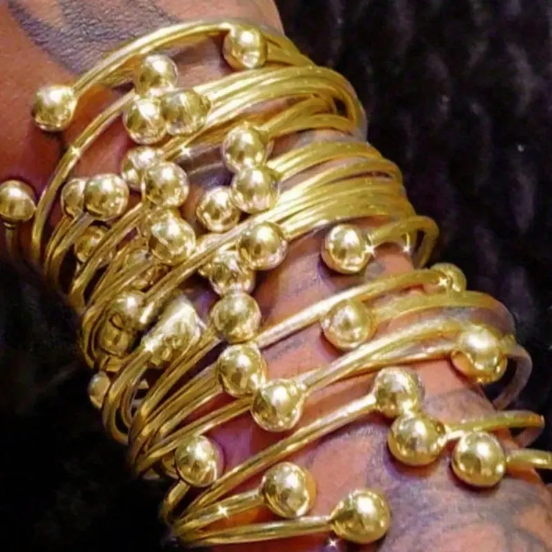 5pcs Retro Boho Thick Golden Bangles, 10mm Ball Bangles Bracelet, Stacking, Stacked Bracelets, Handmade Bangles for Women, Trendy Bangle Bracelet Set, Ideal Daily and Party Jewelry Gifts