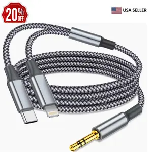 2-in-1 USB-C & Lightning to 3.5mm AUX Audio Cable – 4FT Compatible with Smartphones, Tablets & Car Stereo