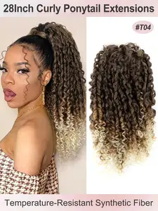 28inch Long Synthetic Ponytail Curly Wave Drawstring Ponytail Afro Curly Fluffy HairPieces Extension Heat Resistant Clip in Ponytail Wigs For Women Girl Daily Use