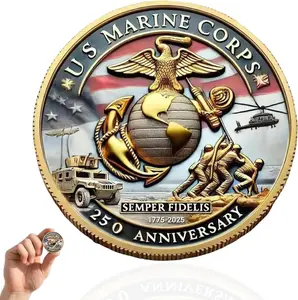 Double-Sided USMC 250th Anniversary Challenge Coin – 1.57 Inch Marine Corps Commemorative Coin, Collectible Gift for Military Supporters, and Patriotic Displays (Navy 250th Anniversary Coin-A)