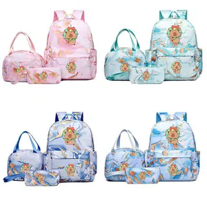 3-Piece Backpack Set, Capybara River Puffer Fish Theme, Adjustable Straps, Built-In Tablet Compartment, Lightweight & Comfortable