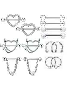 New Style 7-Pair Nipple Ring Set, Stainless Steel Piercing Jewelry, Body Jewellery & Nipple Studs