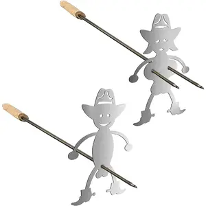 2 Sets Marshmallow Grill Sticks, Stainless Steel Grill Forks for Men Women with Hats, Ideal for Hot Dog Bonfire Party Family Friends Barbecue