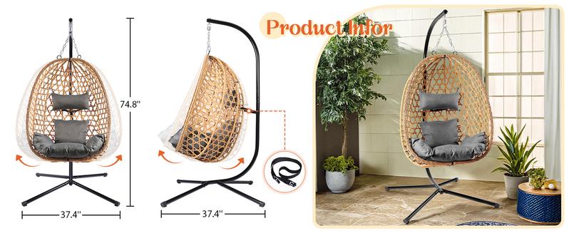Valentine's Gift for Her   WTFGO Home Universal Leisure Chair - Comfortable & Practical Rattan Egg Chair with Soft Cushion for Bedroom, Balcony & Courtyard Outdoor Furniture