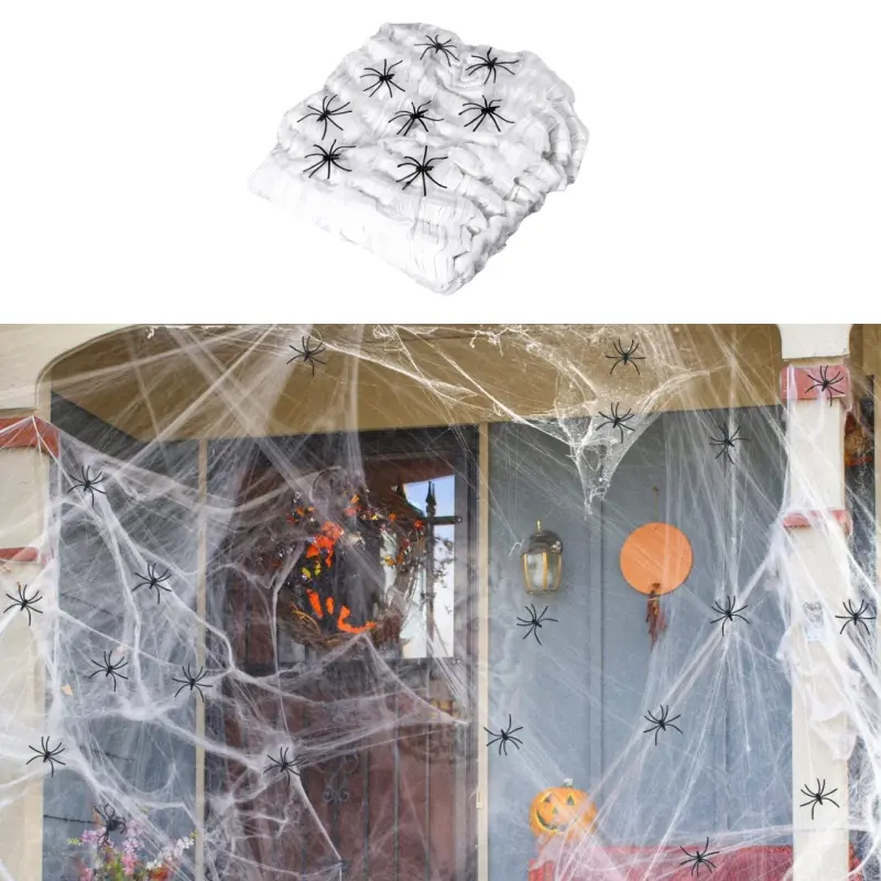 [Back to School]Hot Halloween Stretch Spider Web with Fake Spiders for Indoor & Outdoor Use, Perfect Halloween Party Decoration and Haunted House Props-MM1